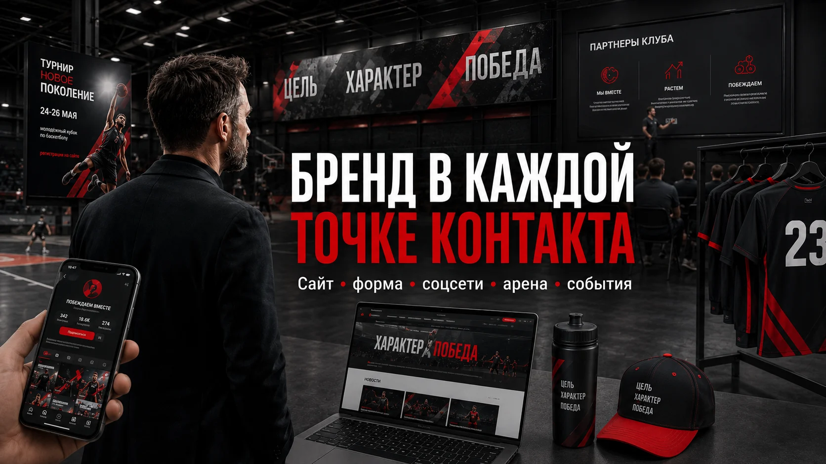 Спортивный бренд в точках контакта: сайт, форма, соцсети, арена, мероприятия и мерч