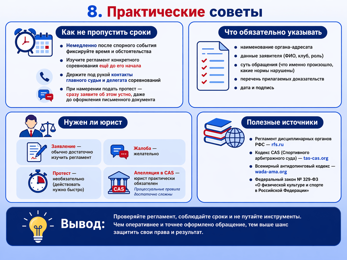 Практические советы по подаче заявления, жалобы, протеста и апелляции в спорте