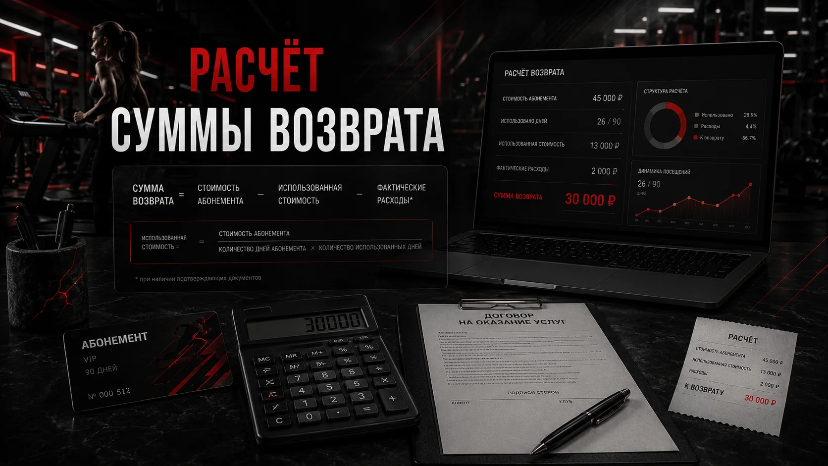 Расчёт суммы возврата за абонемент Расчёт суммы к возврату за абонемент