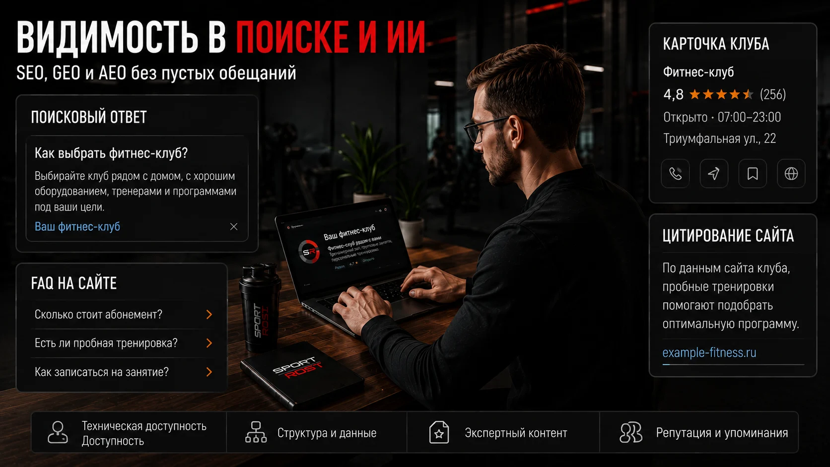 Видимость фитнес-клуба в поиске и ИИ: SEO, GEO и AEO