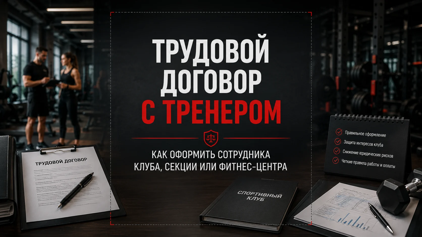 Обложка статьи о трудовом договоре с тренером для спортивного клуба, секции или фитнес-центра
