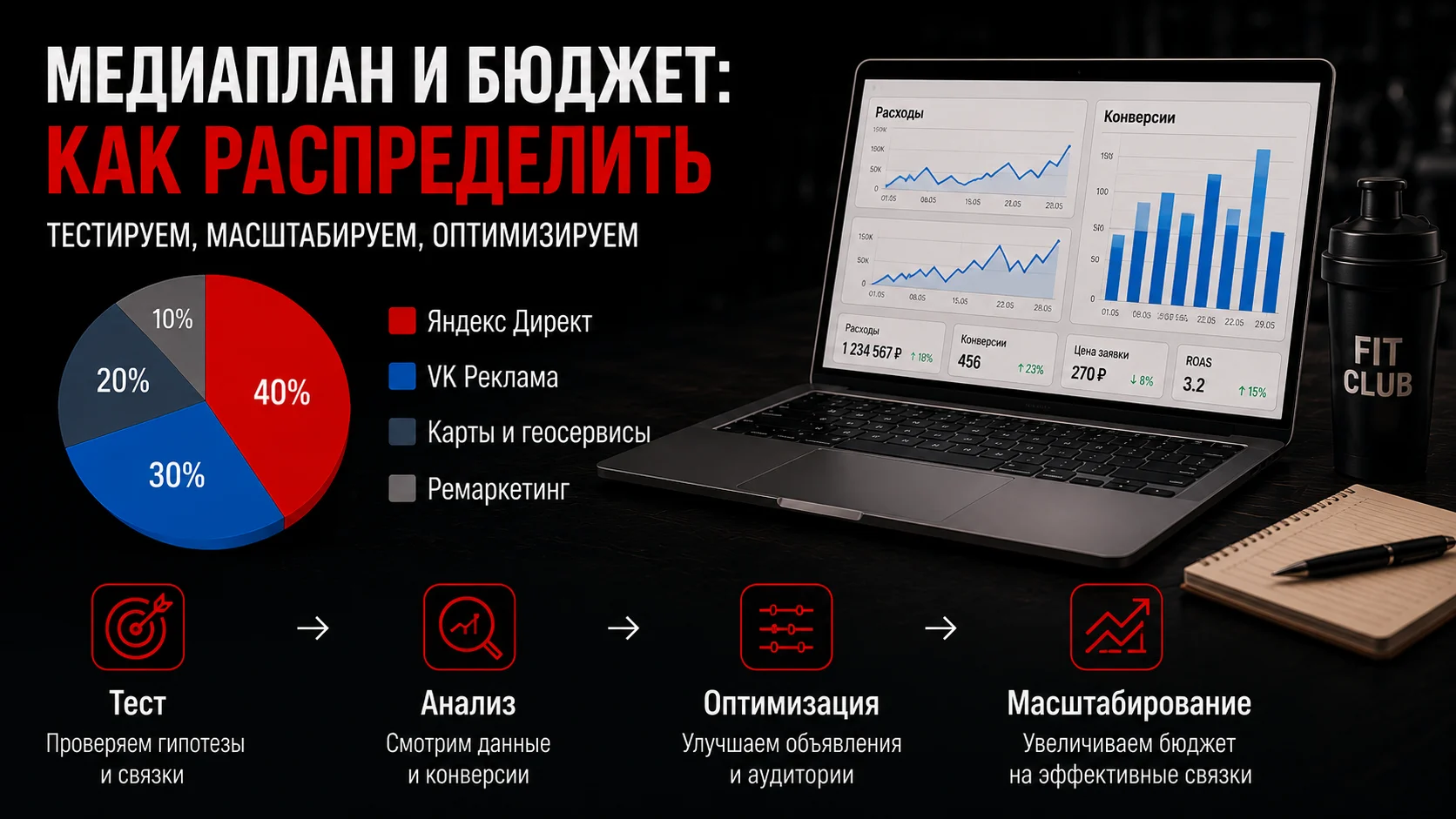 Медиаплан и распределение бюджета на рекламу фитнес-клуба