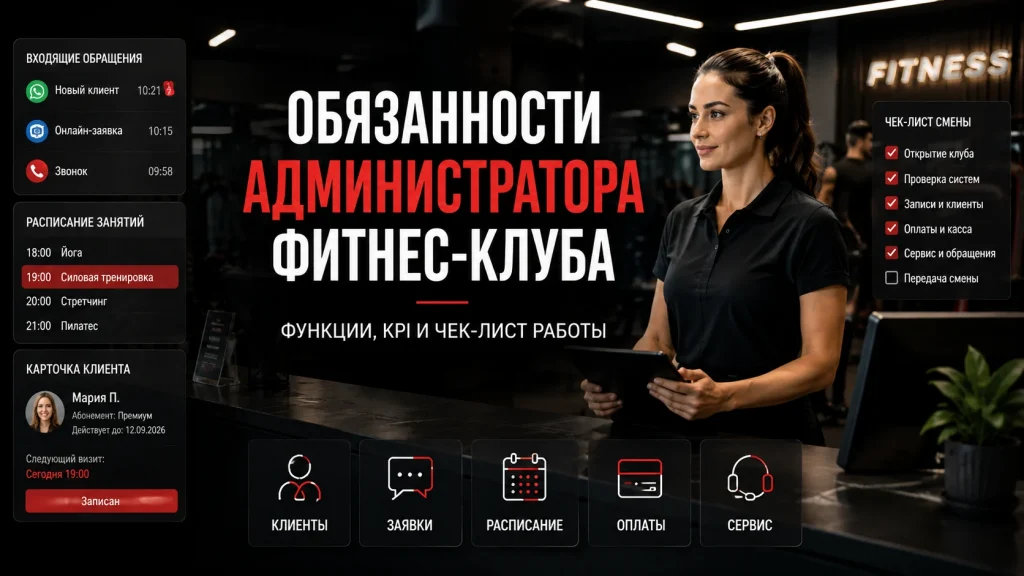 Обязанности администратора фитнес-клуба: функции, KPI и чек-лист работы