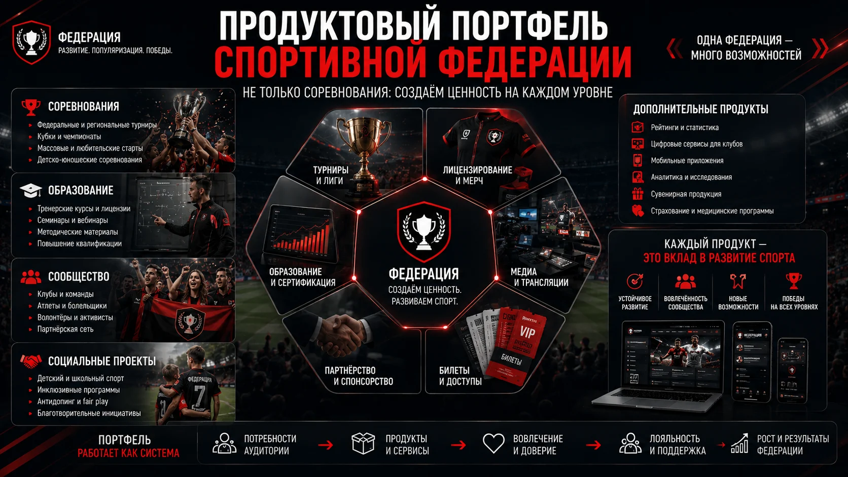 Продуктовый портфель спортивной федерации: соревнования, образование, медиа и партнёрства