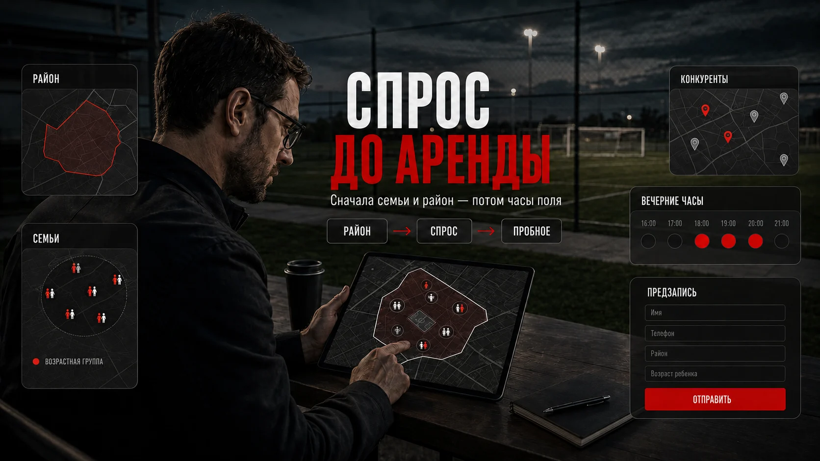 Проверка спроса перед арендой поля для футбольной школы