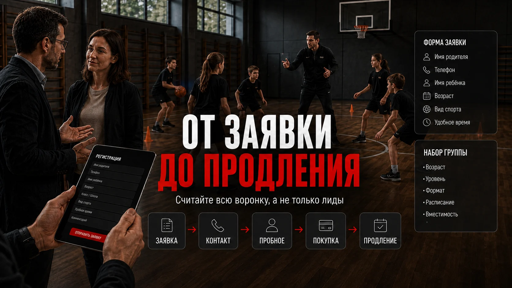 Воронка набора в спортивную секцию от заявки до продления