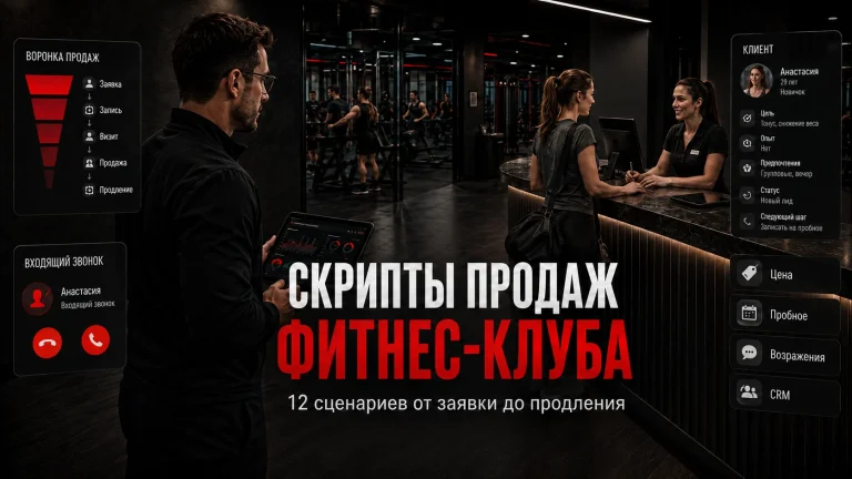 Скрипты продаж фитнес-клуба: 12 готовых сценариев от заявки до продления